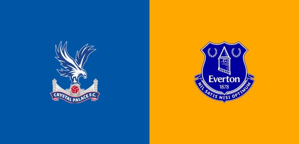 Logos de Crystal Palace et Everton sur fonds colorés