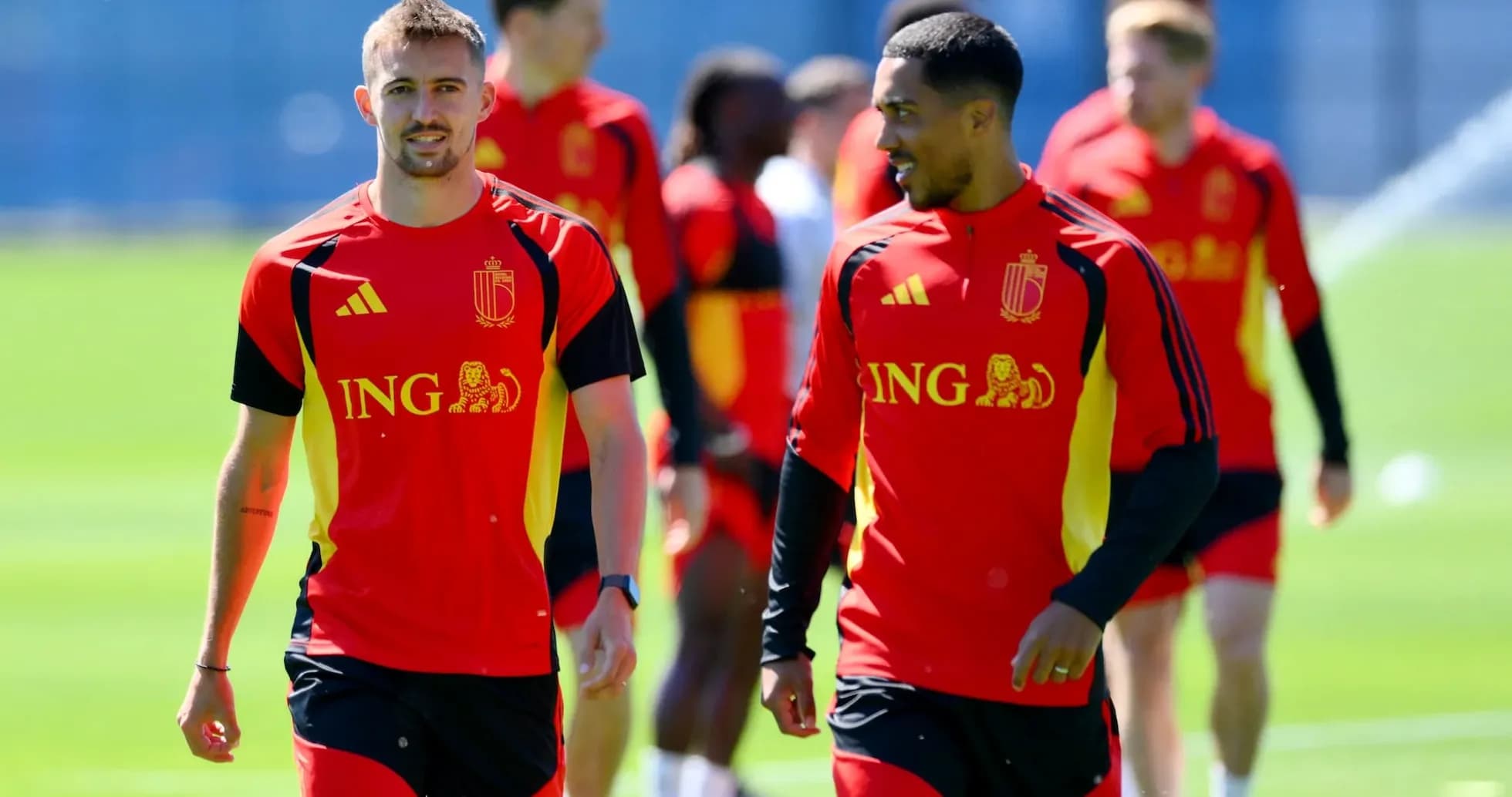 Joueurs belges s'entraînant avant le match