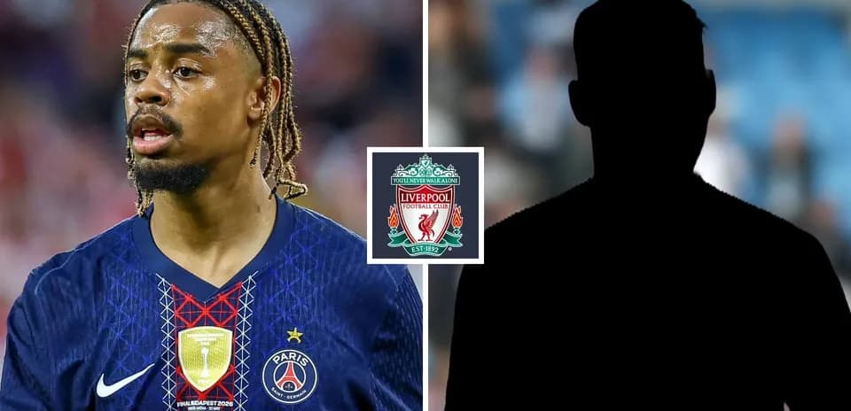 Joueur du PSG avec logo de Liverpool en arrière-plan