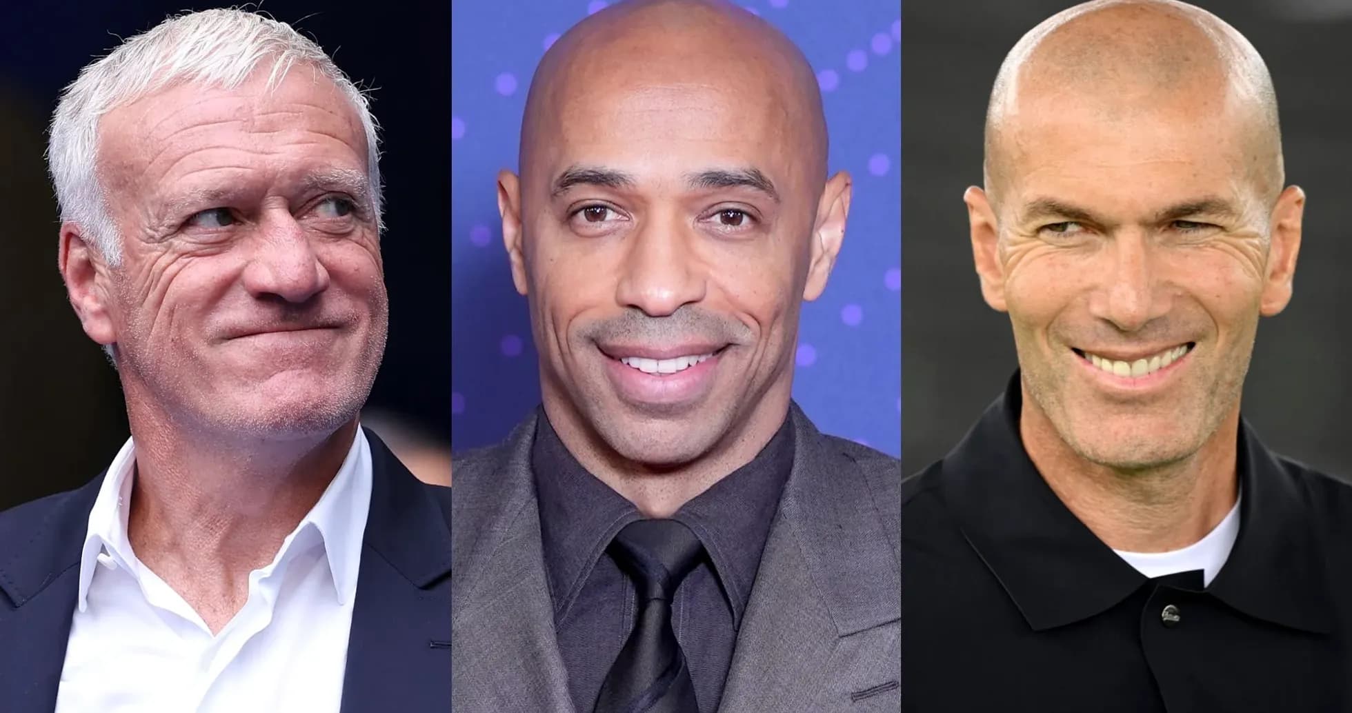 Trois anciens joueurs de football posant ensemble