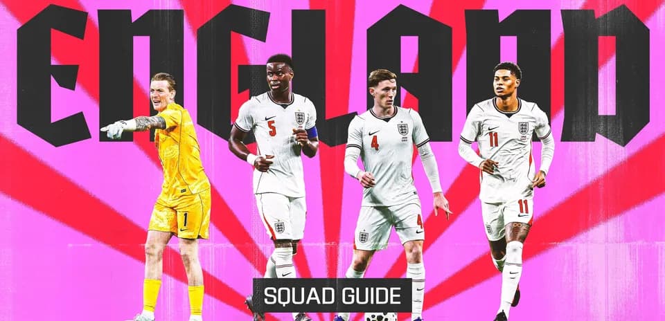 Quatre joueurs d'Angleterre avec le texte 'ENG' en arrière-plan