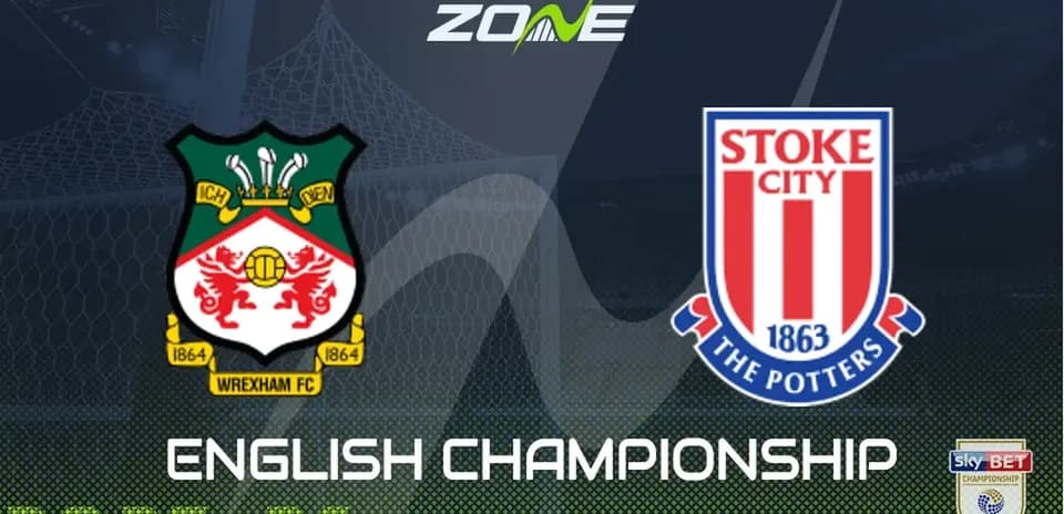 Logos de Wrexham FC et Stoke City avec texte anglais