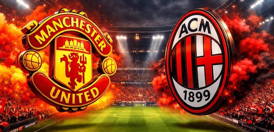 Logos de Manchester United et AC Milan sur fond de stade
