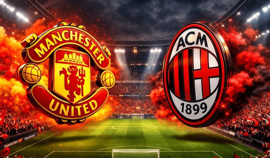 Logos de Manchester United et AC Milan sur fond de stade