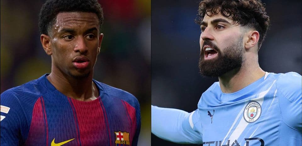 Joueurs de Barcelone et Manchester City en action