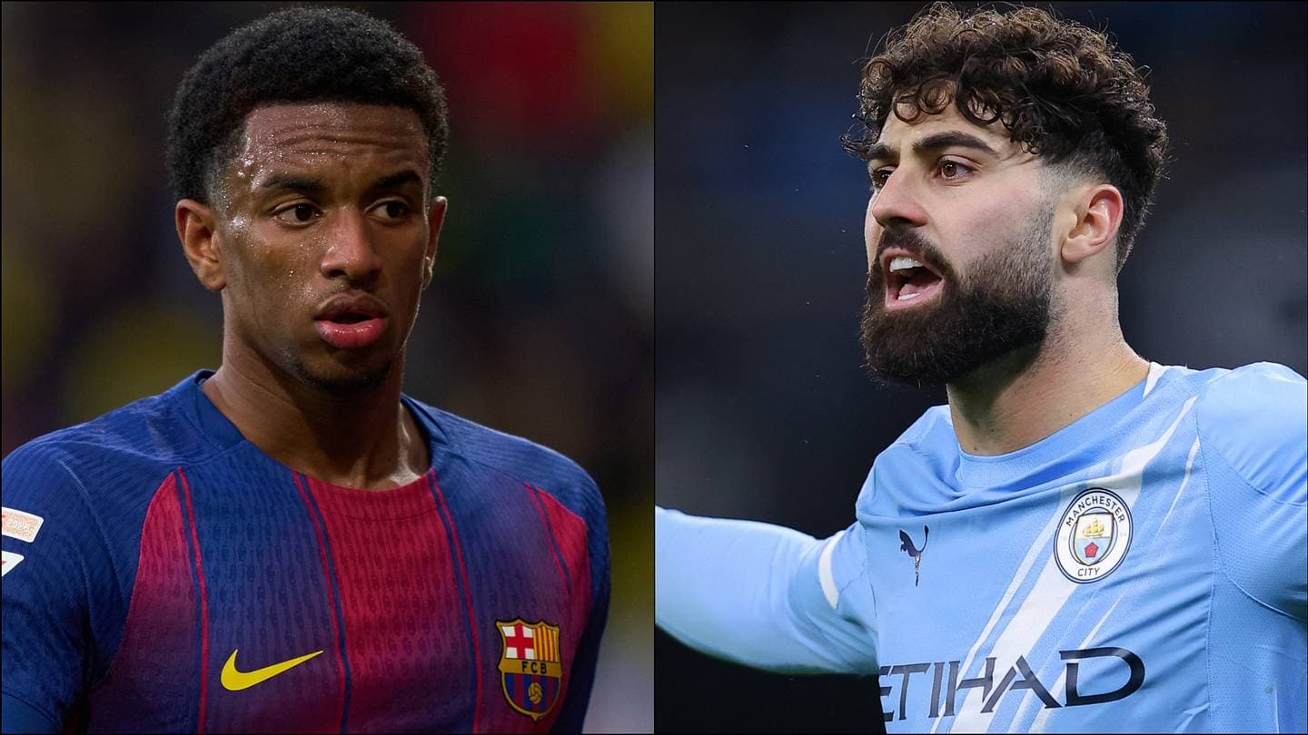 Joueurs de Barcelone et Manchester City en action