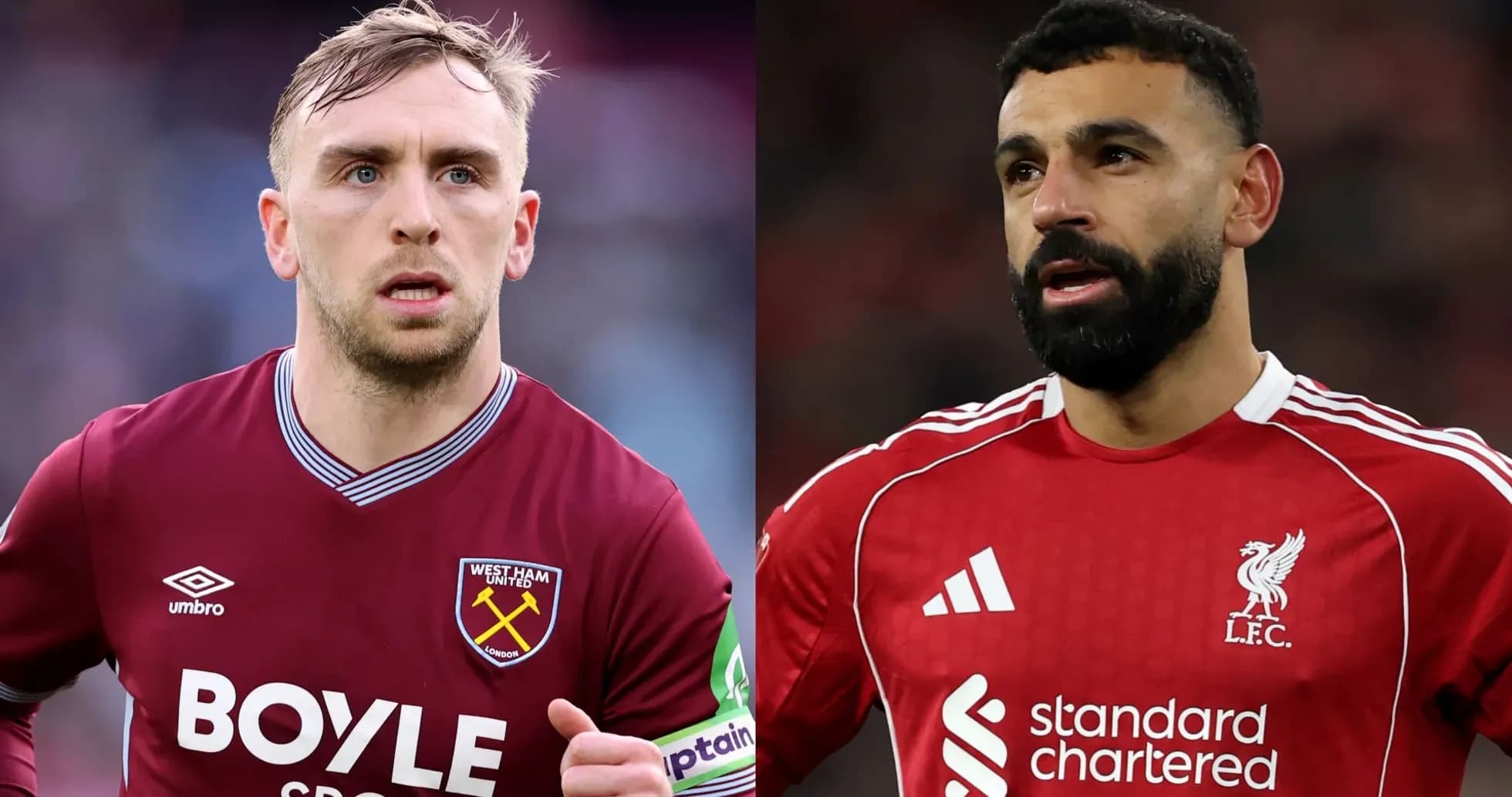 Joueurs de West Ham et Liverpool en action