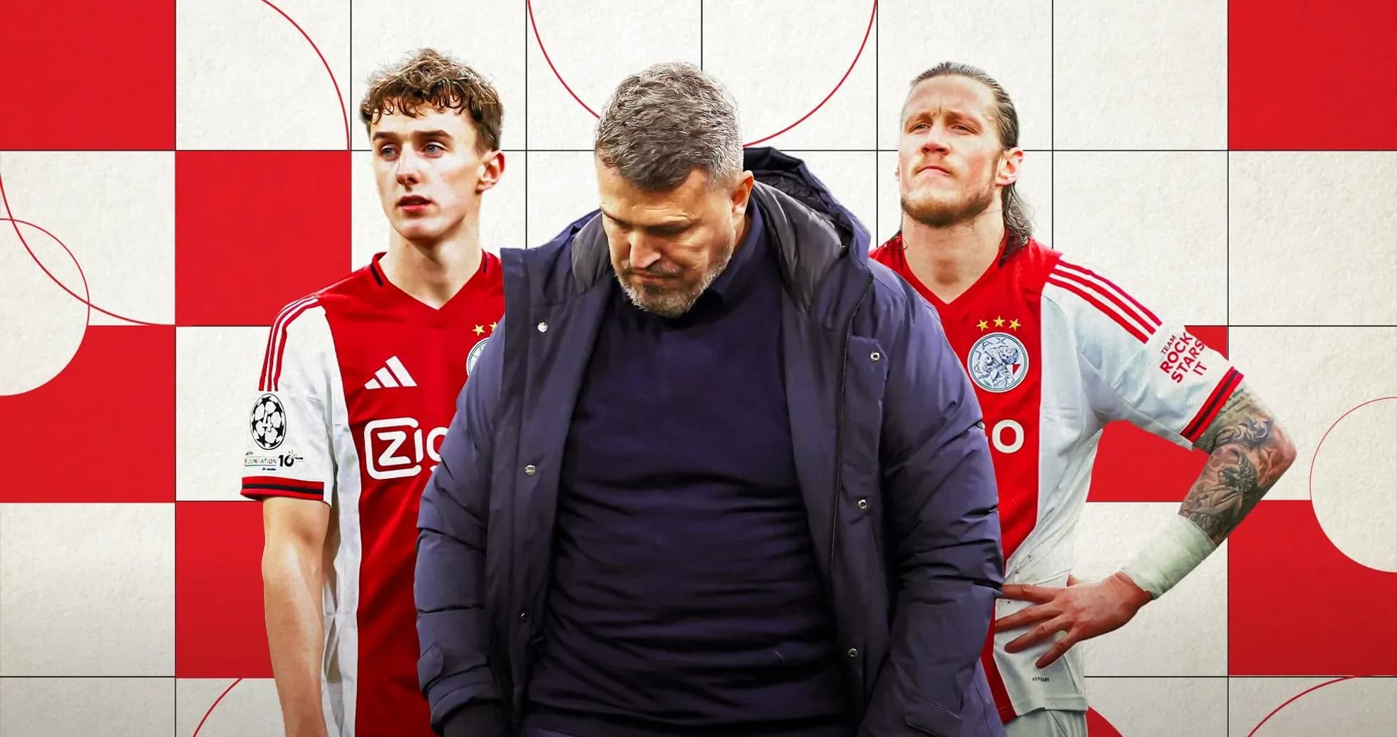 Trois personnes d'AFC Ajax sur fond coloré