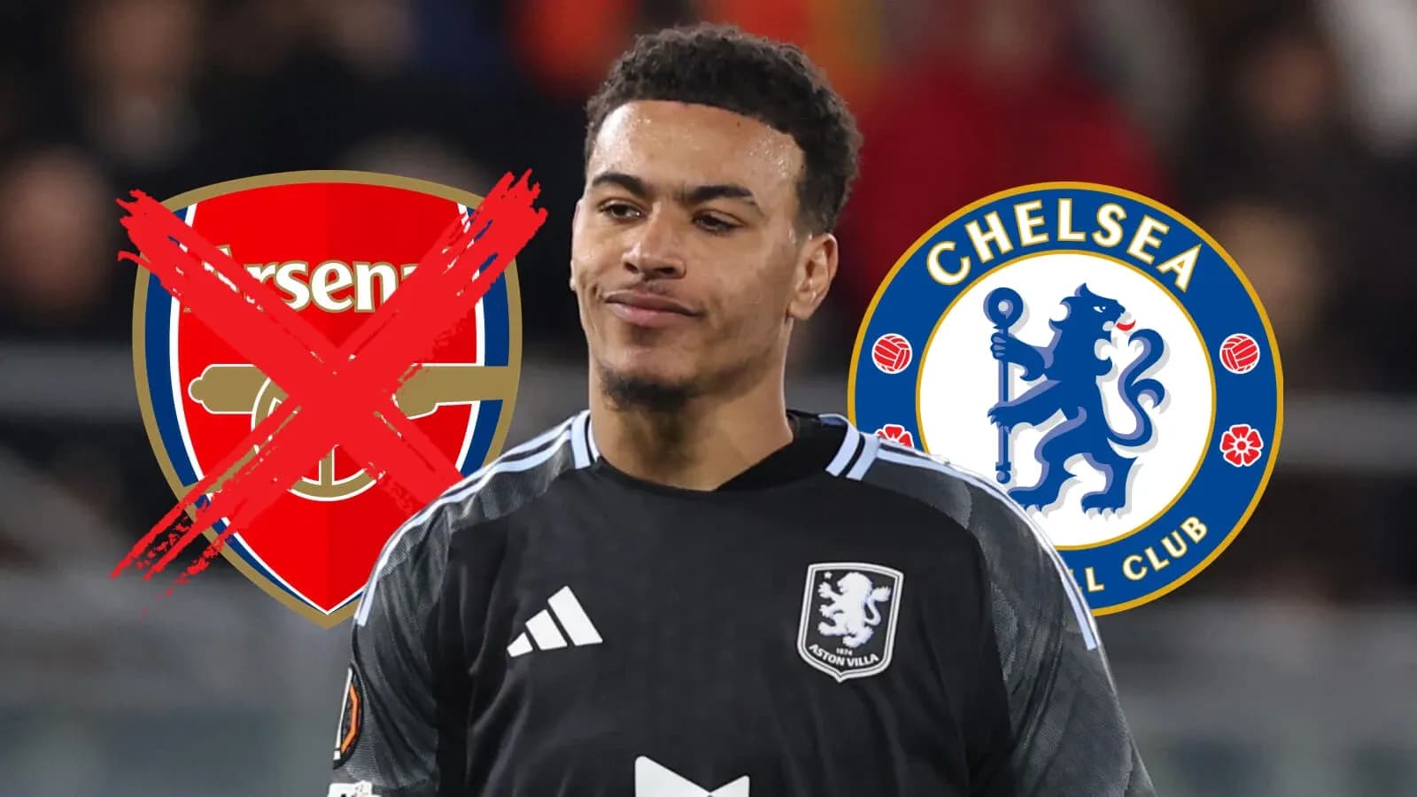 Joueur d'Aston Villa avec logos d'Arsenal et Chelsea