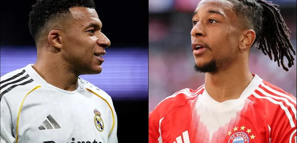 Kylian Mbappé et un joueur du Bayern Munich