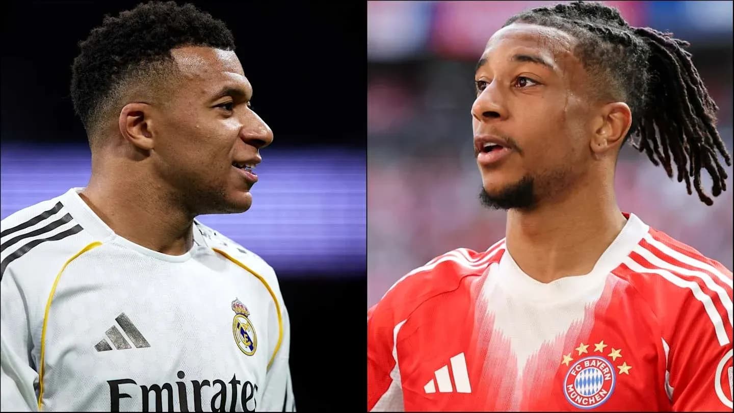 Kylian Mbappé et un joueur du Bayern Munich