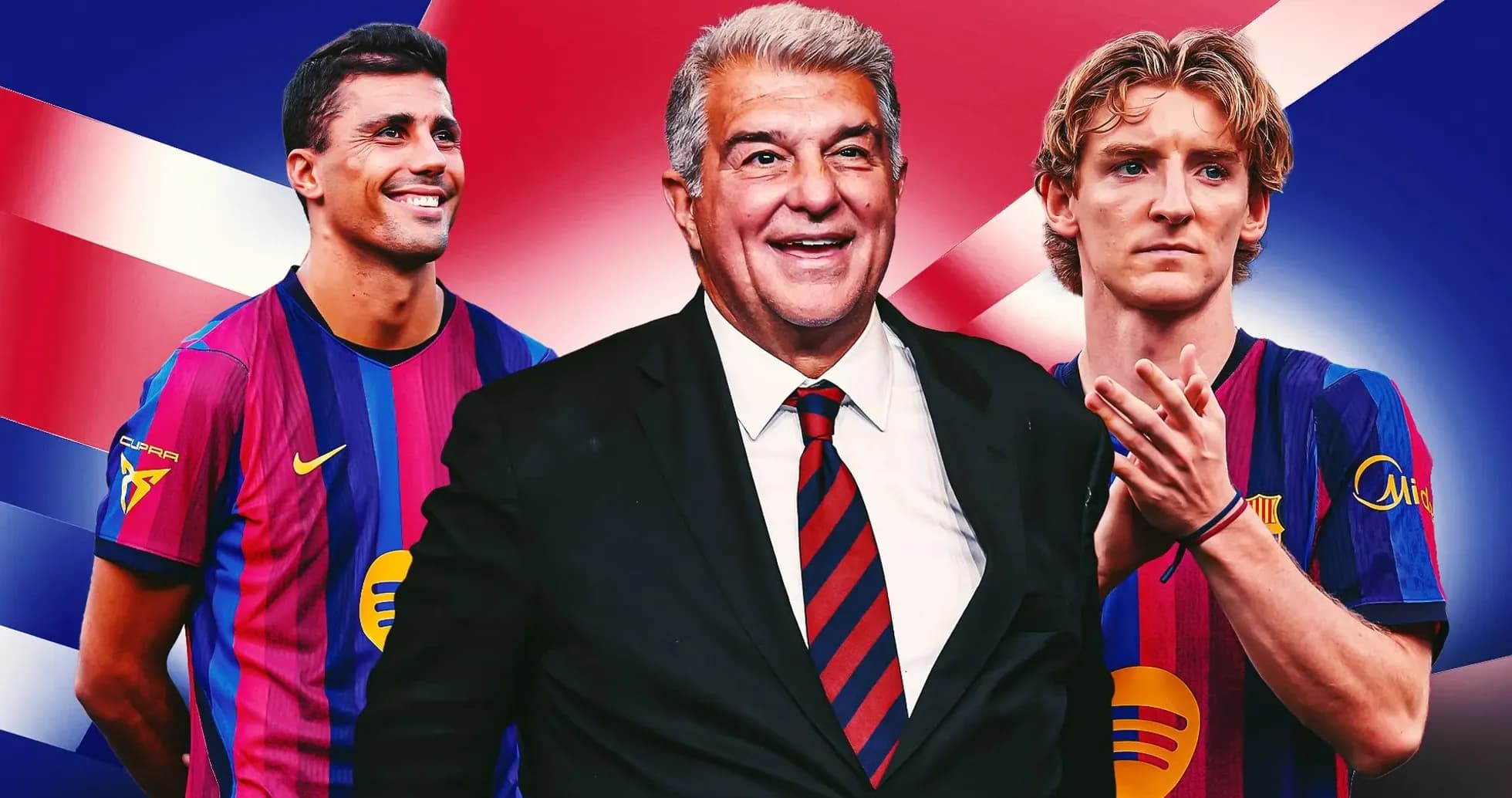 Joan Laporta avec deux joueurs de Barcelone en arrière-plan