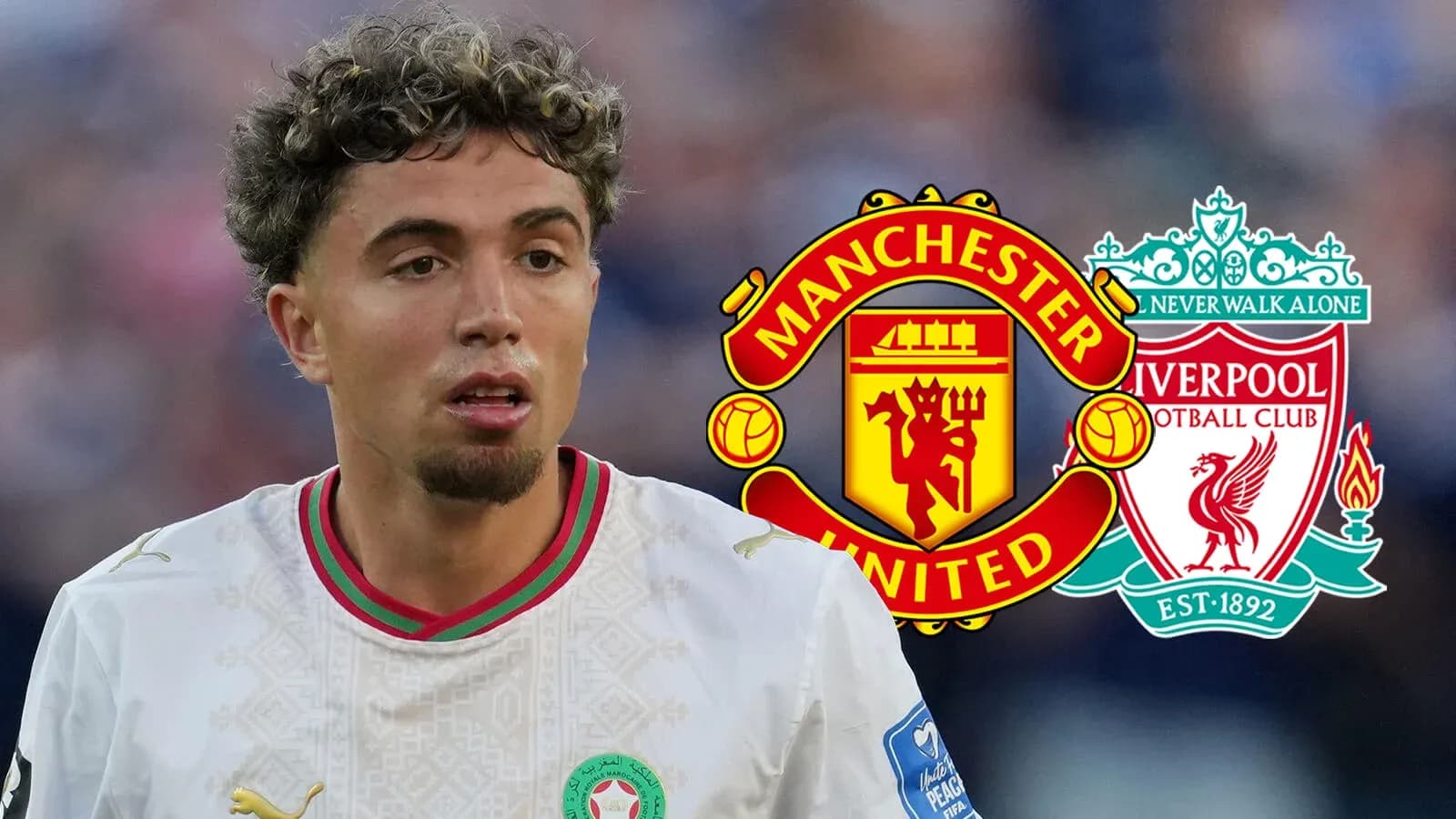 Joueur avec logos de Manchester United et Liverpool