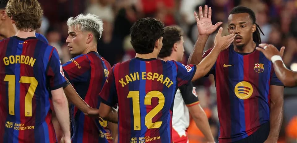 Joueurs du FC Barcelone célébrant un moment de jeu
