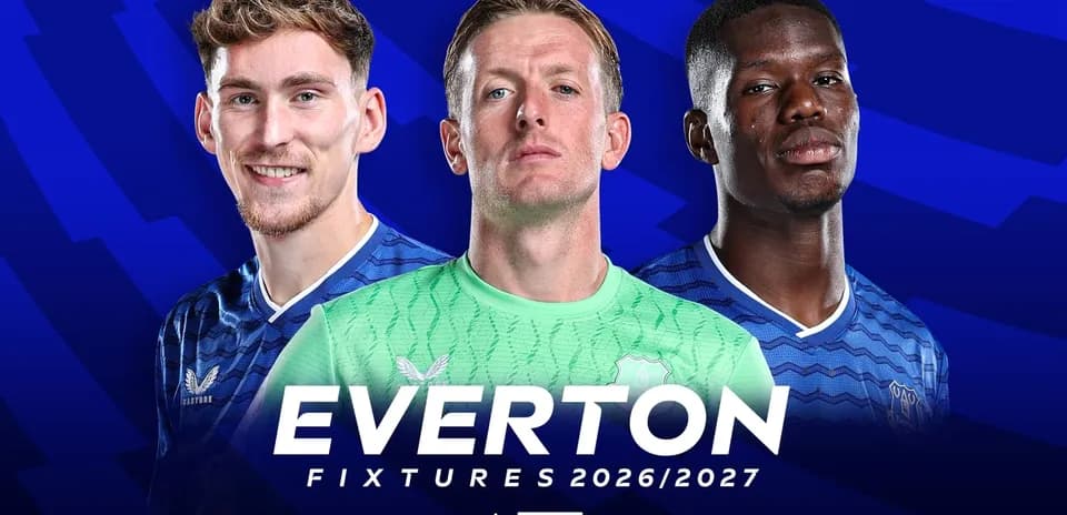 Joueurs d'Everton avec logo et calendrier 2026/2027