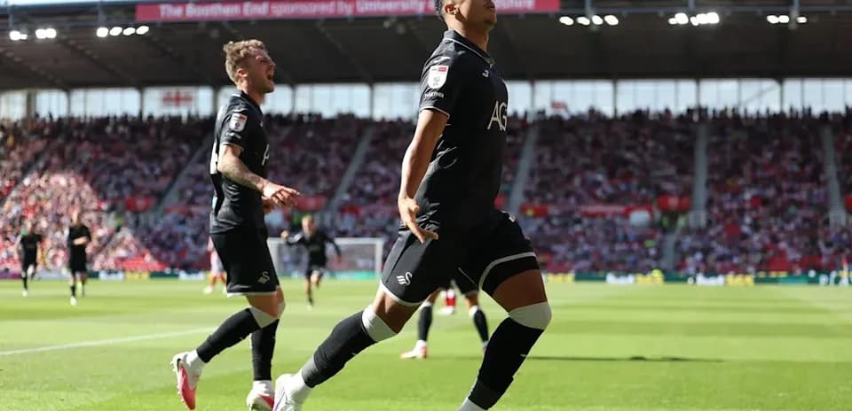Joueur de Swansea célébrant un but au stade
