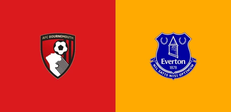 Logos d'AFC Bournemouth et d'Everton sur fond coloré