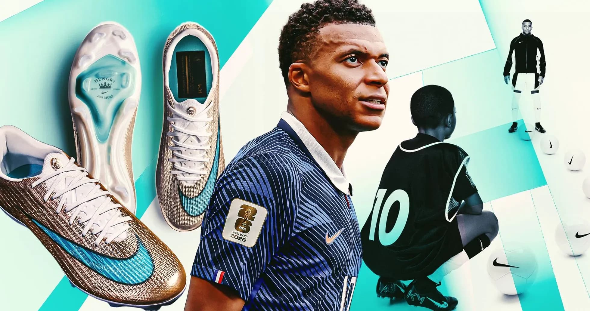 Kylian Mbappé avec des chaussures de football Nike