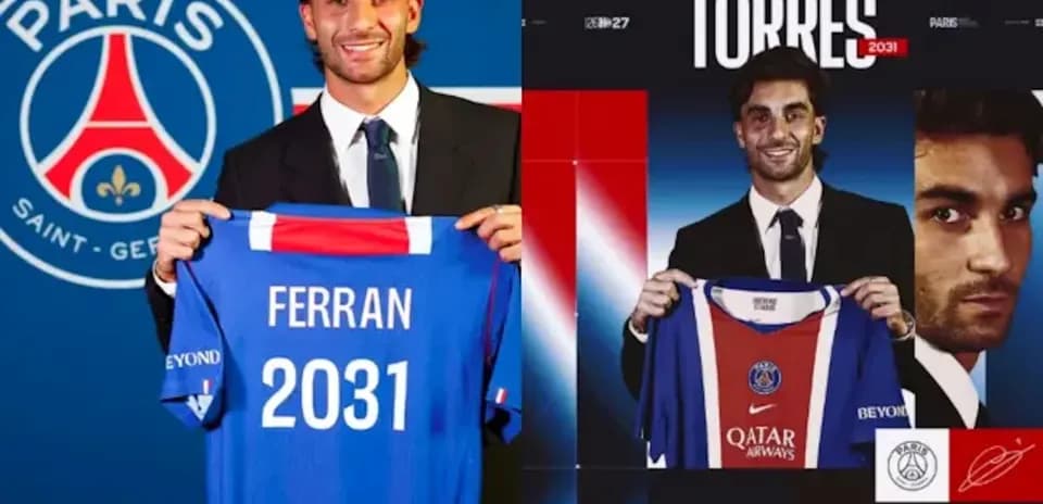 Ferran Torres présentant son maillot au PSG