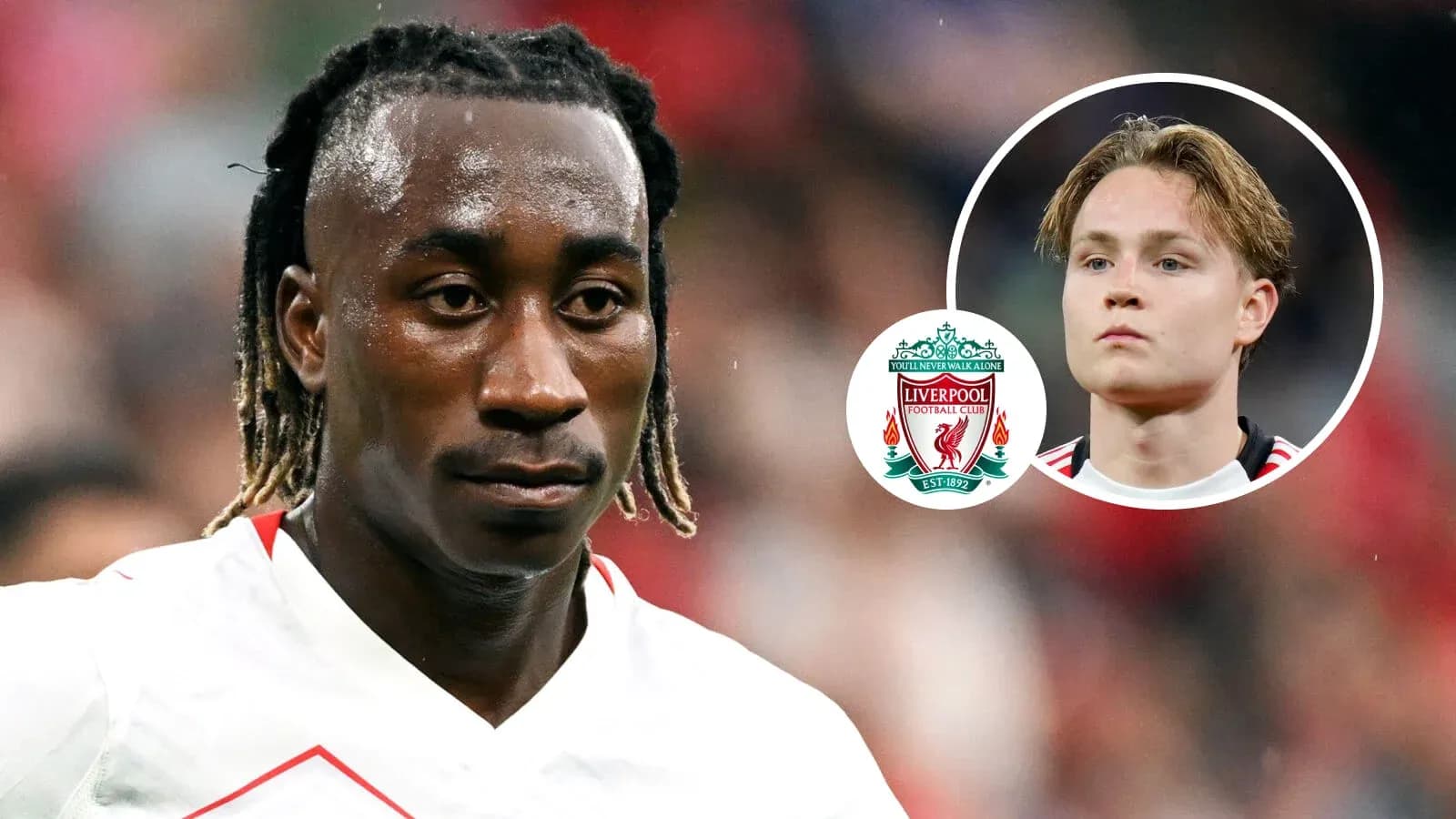 Joueur sur le terrain avec logo de Liverpool en arrière-plan