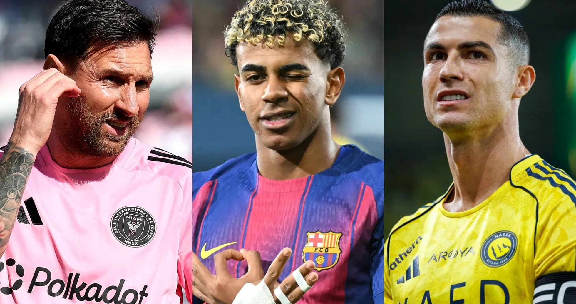 Trois joueurs de football en maillots d'équipe différents