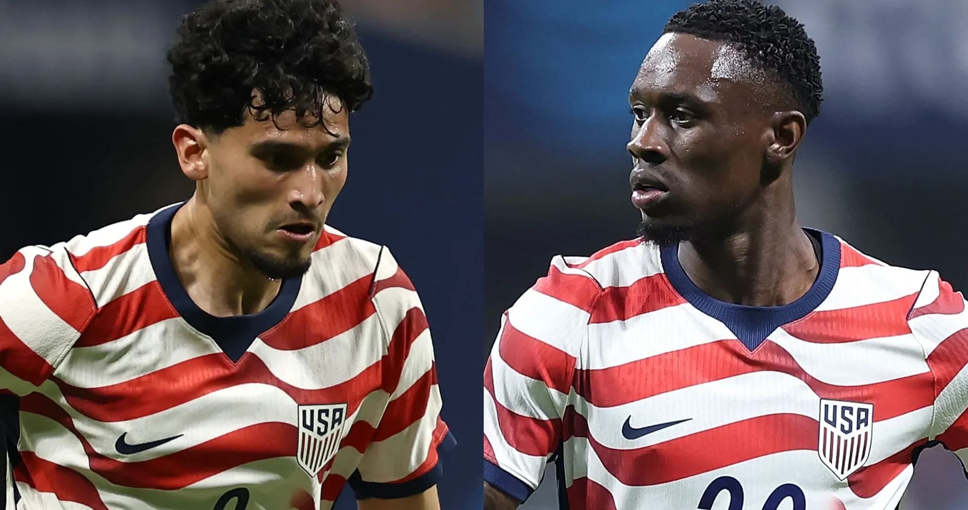 Deux joueurs américains en maillots rayés lors d'un match