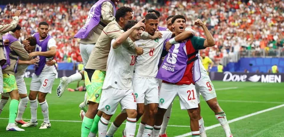 Célébration des joueurs marocains après un but
