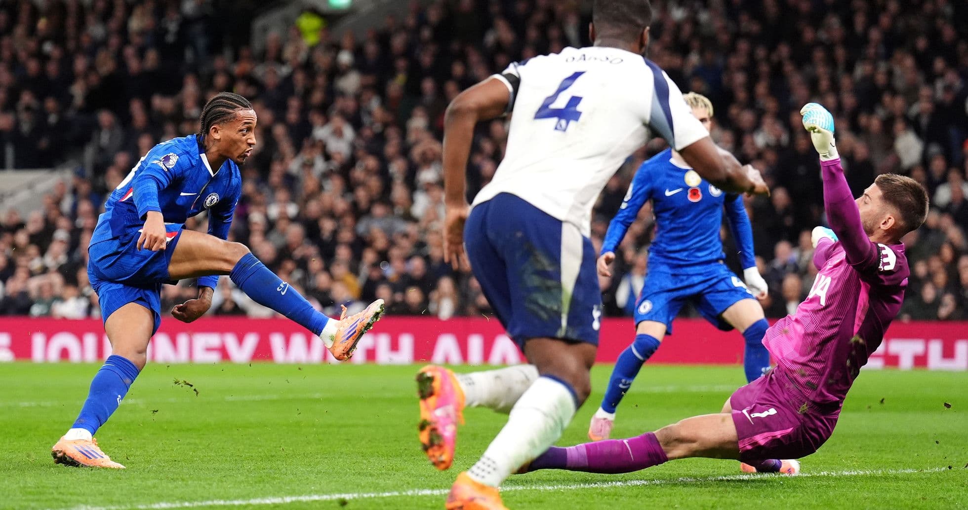 Joueur de Chelsea tirant au but contre Tottenham