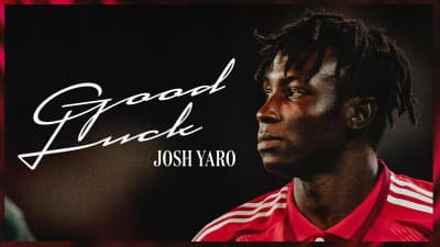 Josh Yaro en maillot rouge avec message de bonne chance