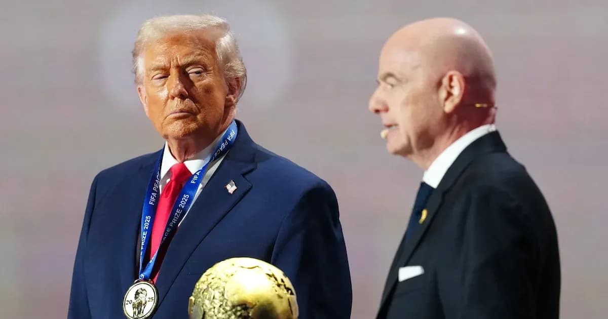 Donald Trump receiving FIFA award on stage