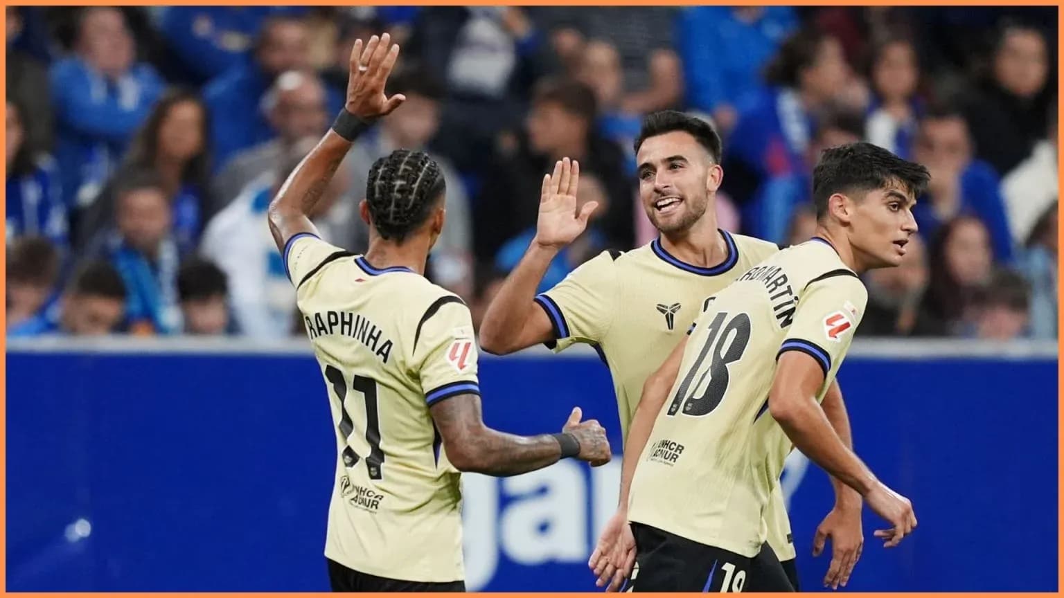 Joueurs d'Oviedo célébrant un but