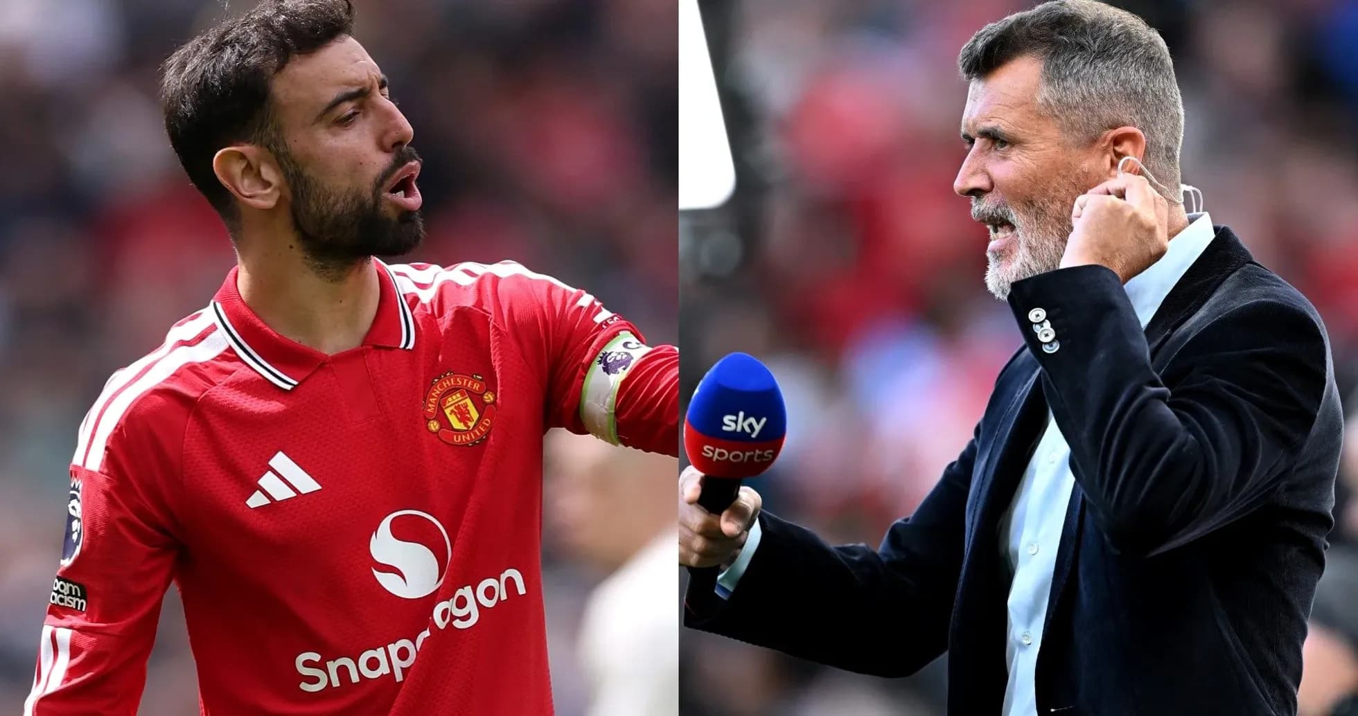 Bruno Fernandes et Roy Keane lors d'un événement