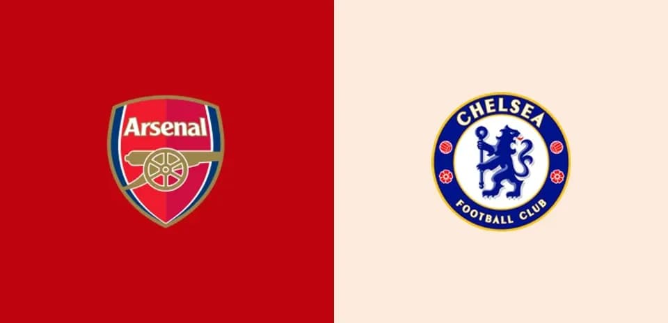 Logos d'Arsenal et Chelsea sur fond coloré