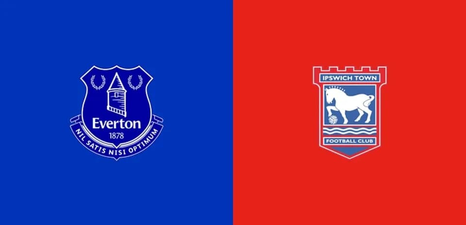 Logos d'Everton et d'Ipswich Town sur fond coloré