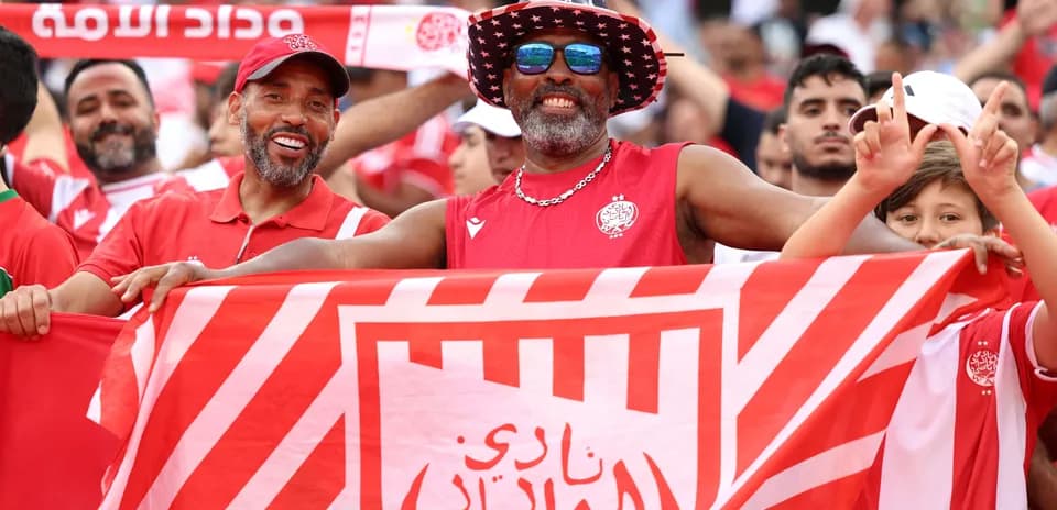 Supporters celebrating with a flag at a match