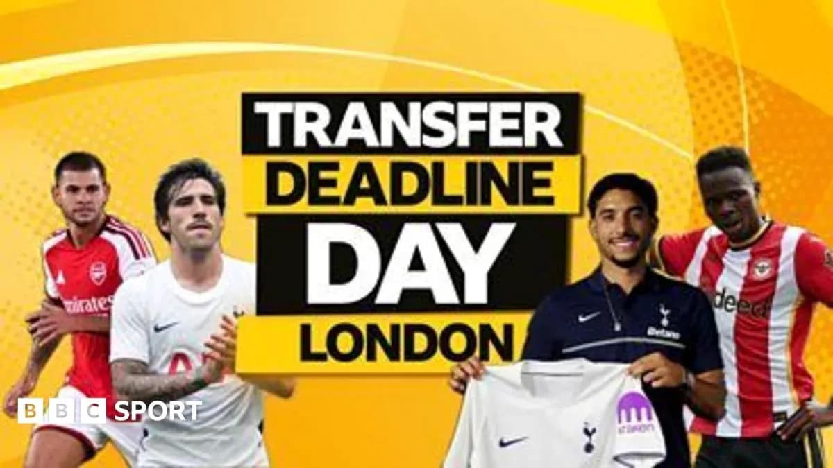Joueurs de football avec texte 'Transfer Deadline Day London'