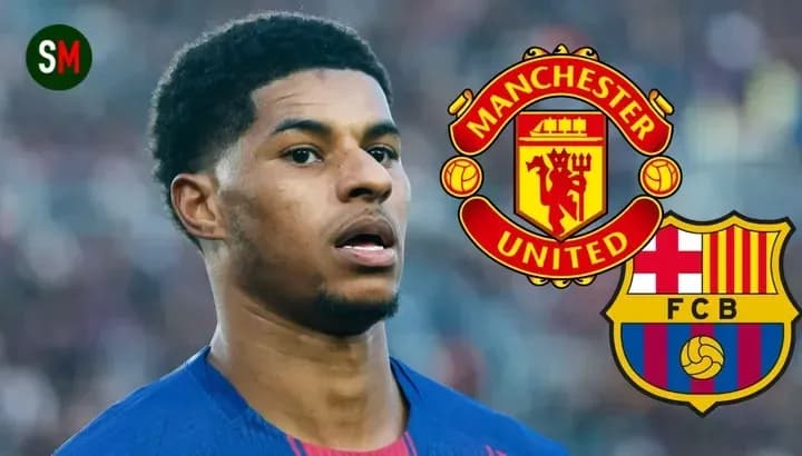 Joueur avec logos de Manchester United et FC Barcelone