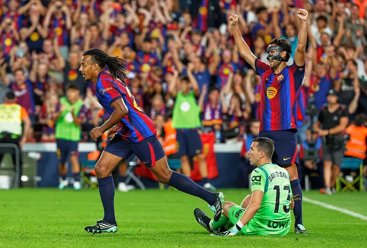 Joueurs du FC Barcelone célébrant un but