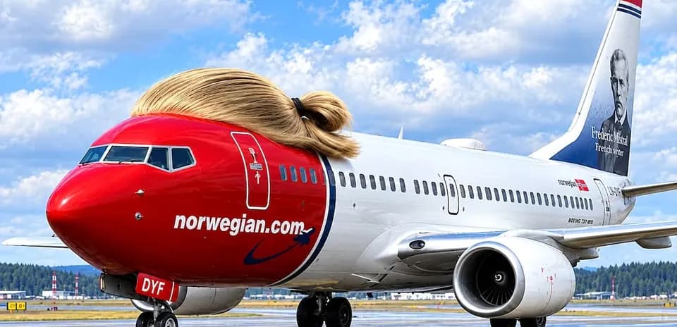 Avion Norwegian avec une coiffure humoristique