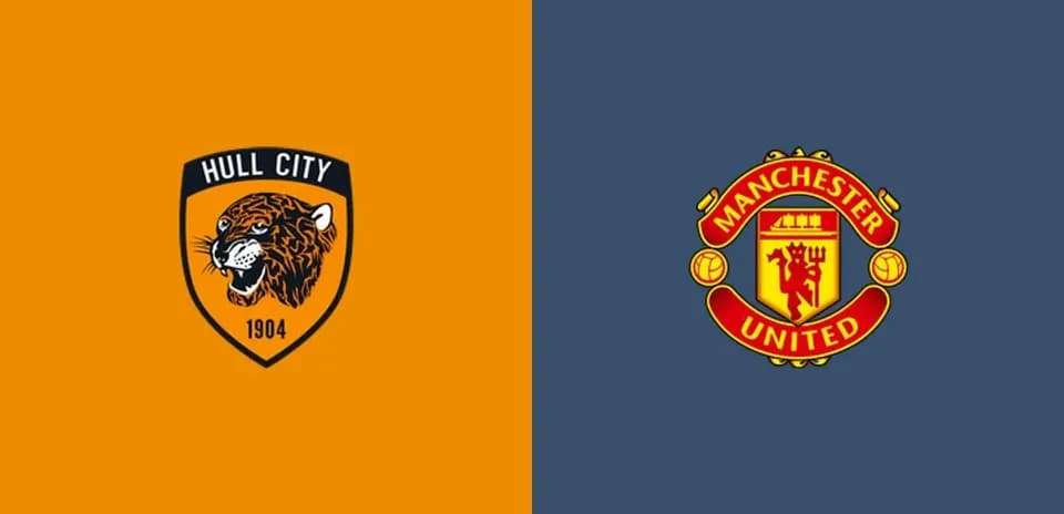 Logos de Hull City et Manchester United sur fond coloré