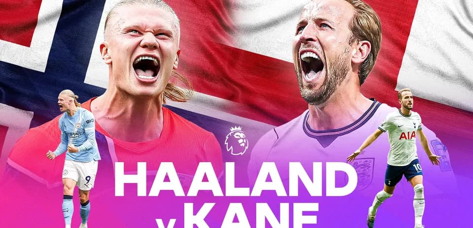 Haaland et Kane sur fond de drapeaux nationaux