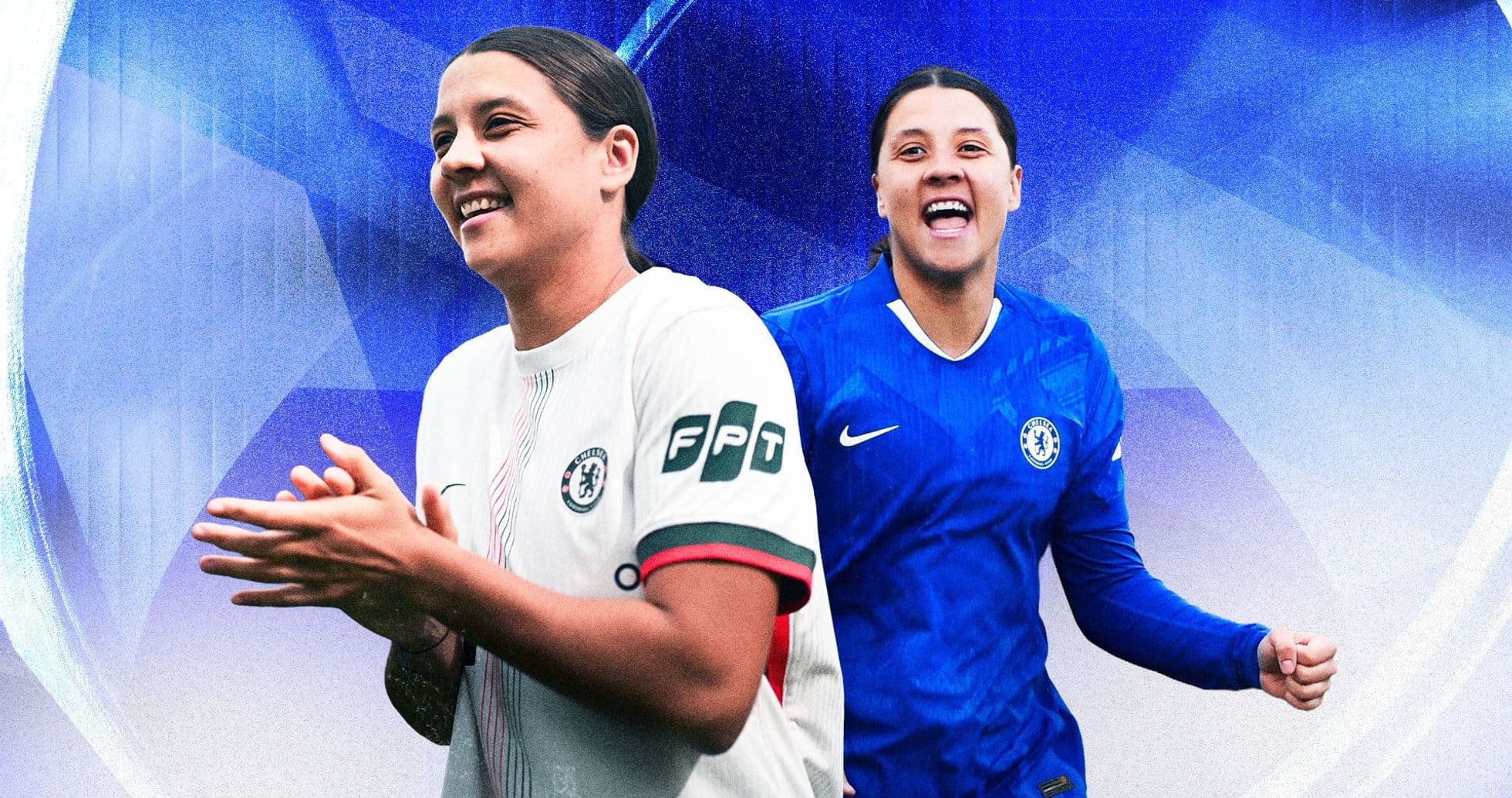 Joueuse de Chelsea en maillot blanc et bleu
