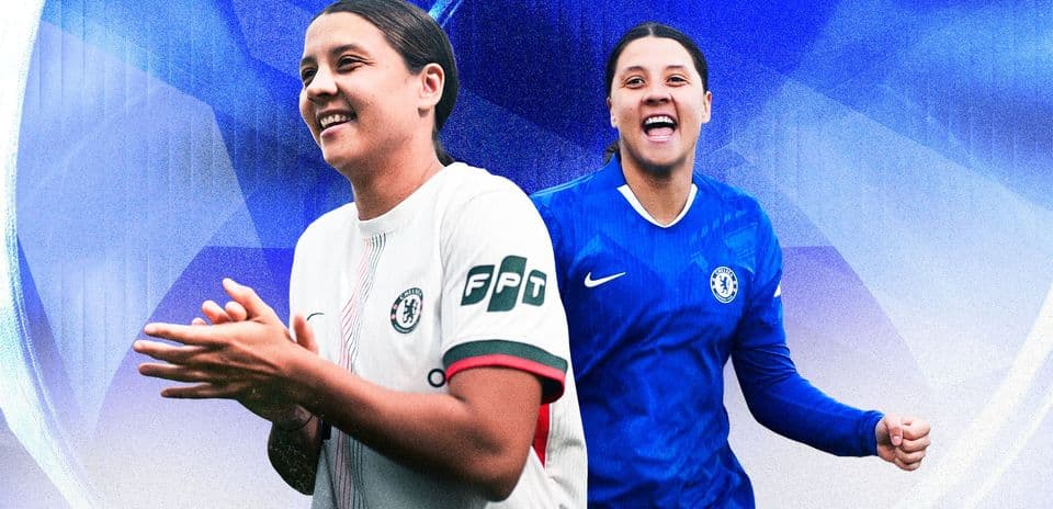 Joueuse de Chelsea en maillot blanc et bleu