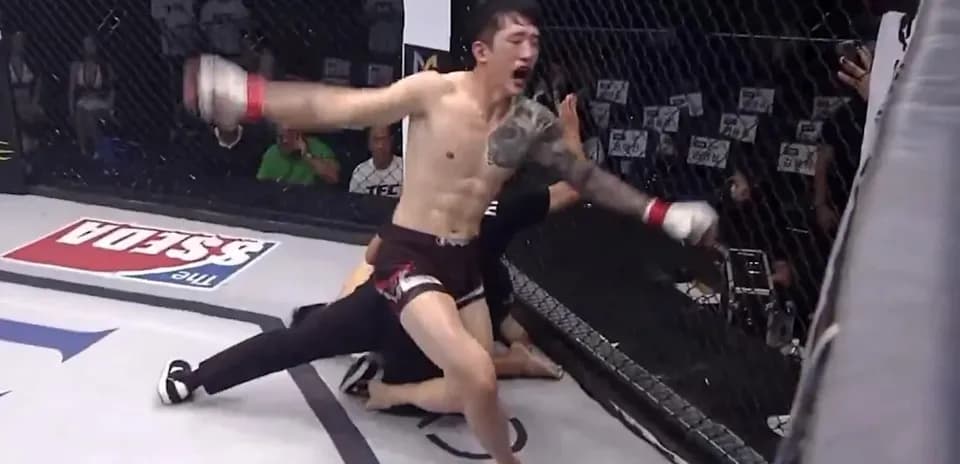 Fighter celebrating victory after a match
