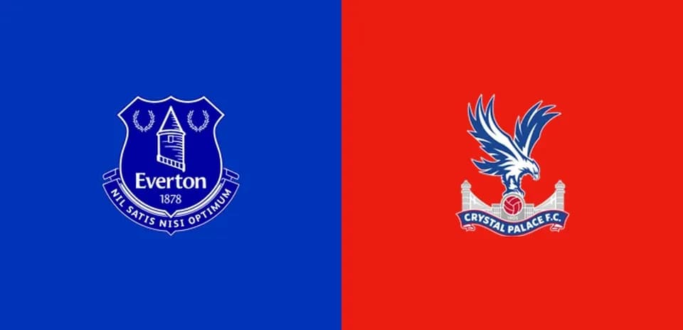 Logos d'Everton et Crystal Palace sur fonds colorés