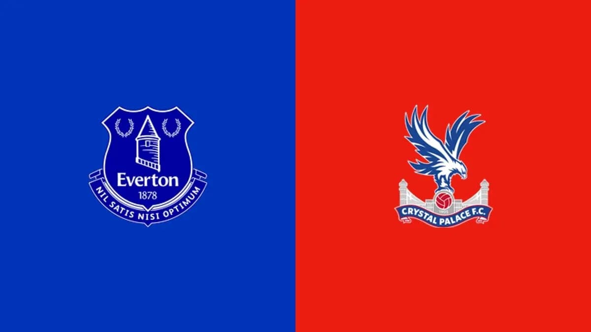 Logos d'Everton et Crystal Palace sur fonds colorés