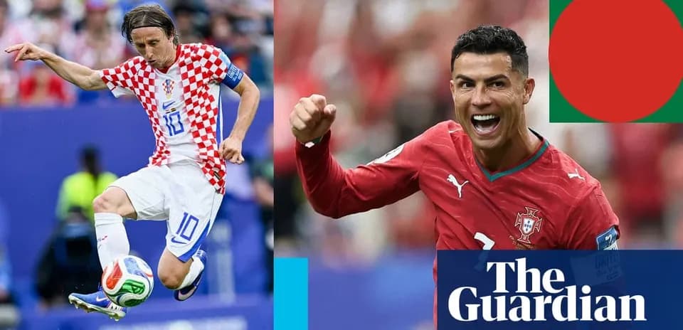 Luka Modrić dribbling and Cristiano Ronaldo celebrating