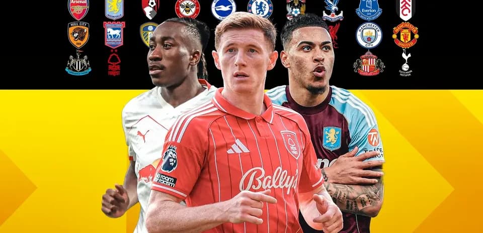 Trois joueurs de football avec logos d'équipes en arrière-plan