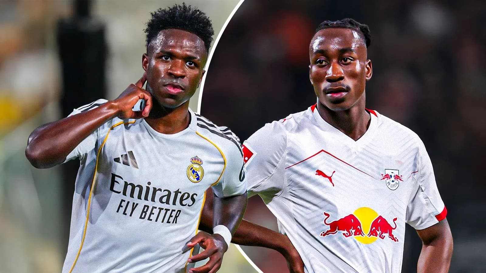 Deux joueurs en maillots de football sur fond flou