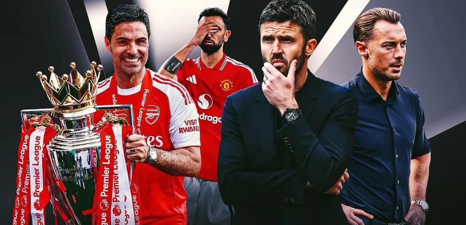 Quatre entraîneurs de football avec un trophée de la Premier League